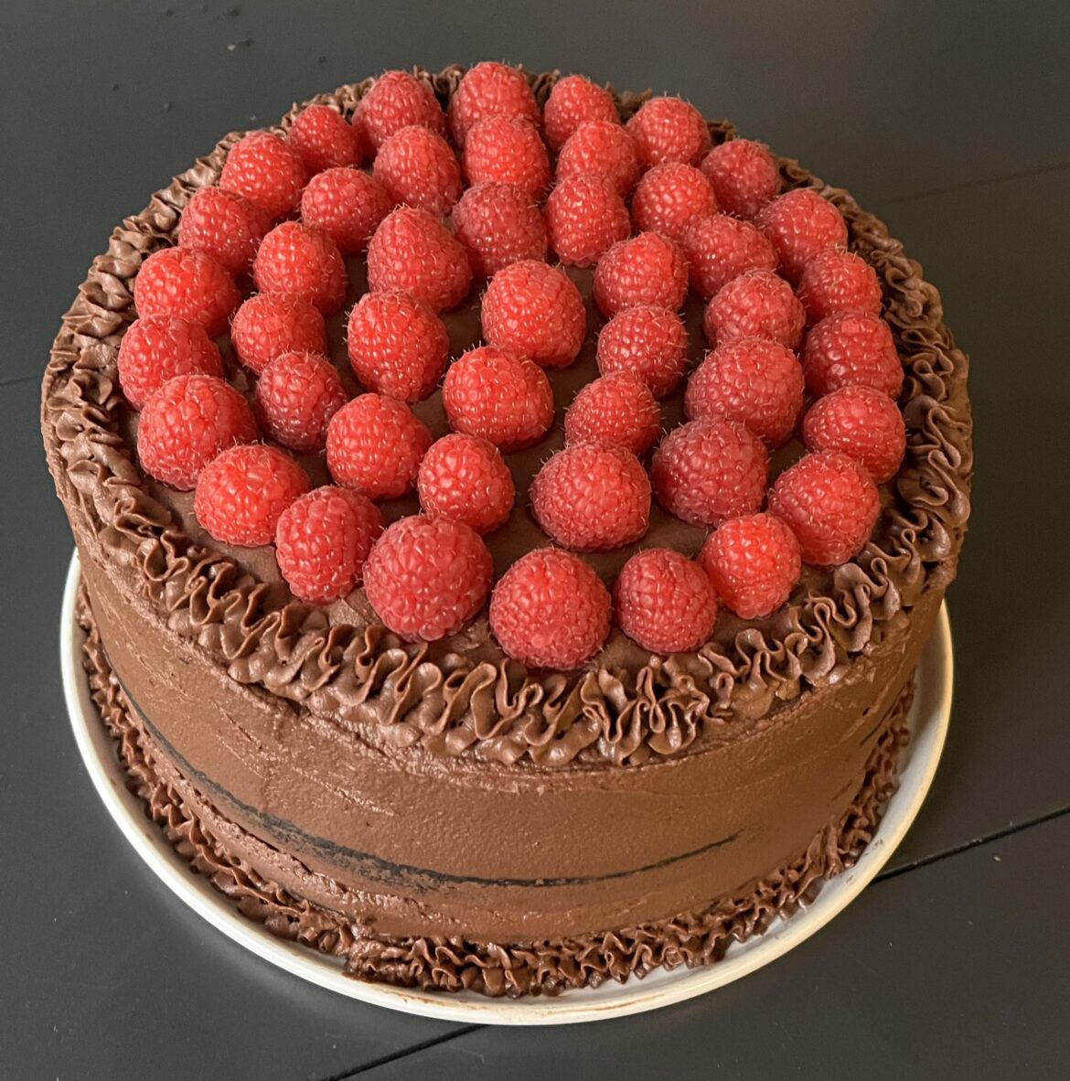 Chocolate raspberry cake I made for my wife's birthday