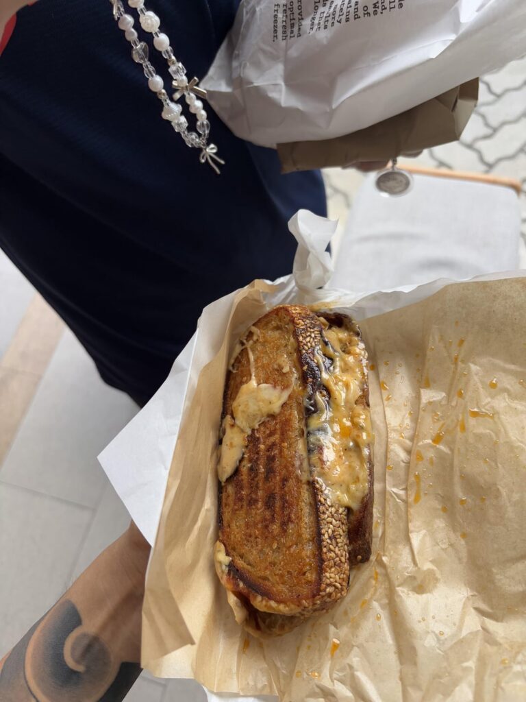 Grilled cheese sour dough toastie with mushrooms