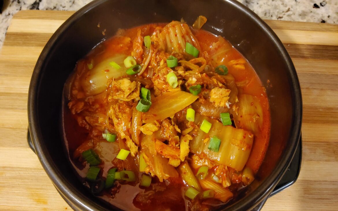 Nothing better than a hot kimchi Jjigae with tuna on a cold rainy night.