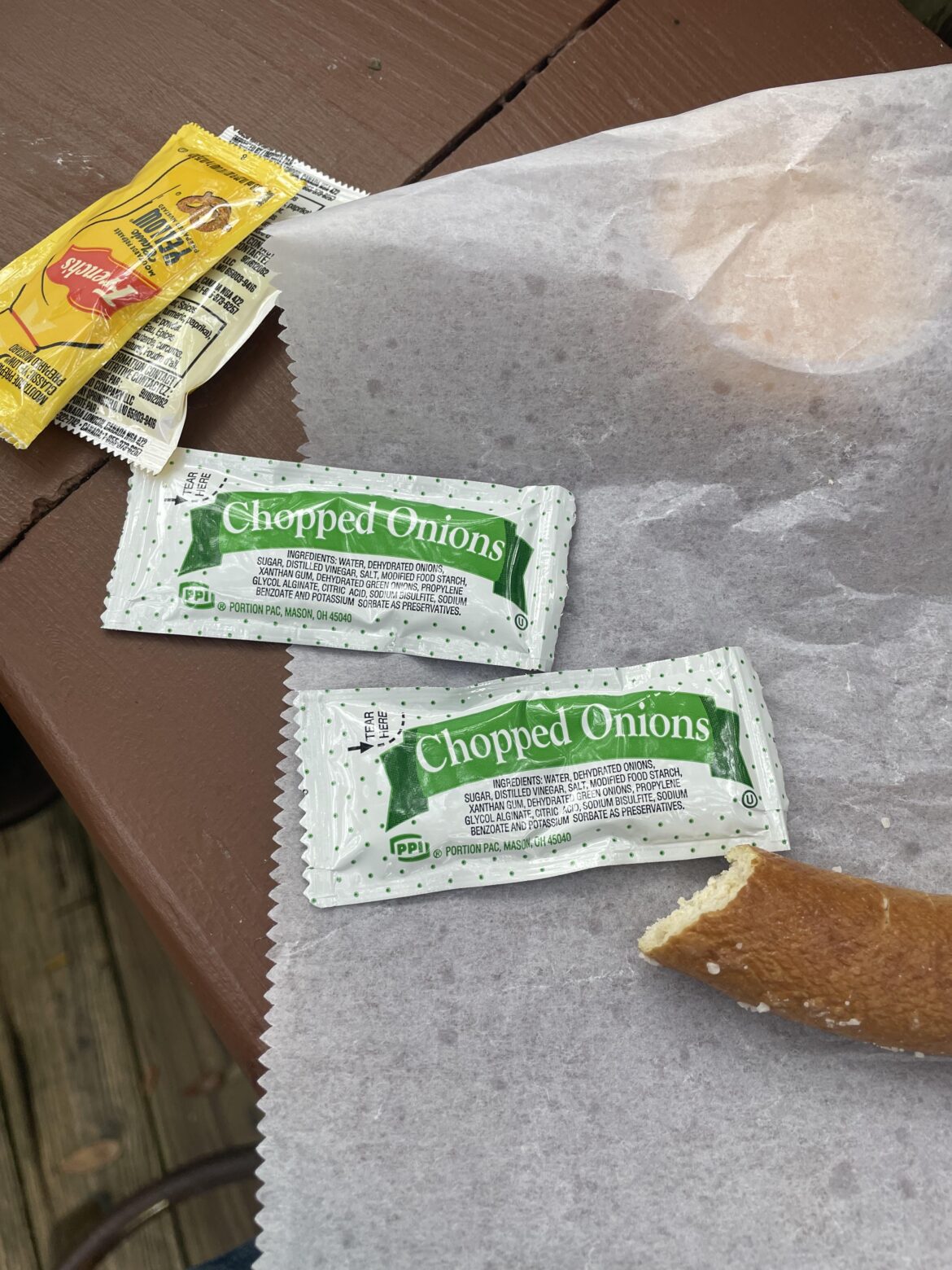 Condiment packets of "chopped onions"