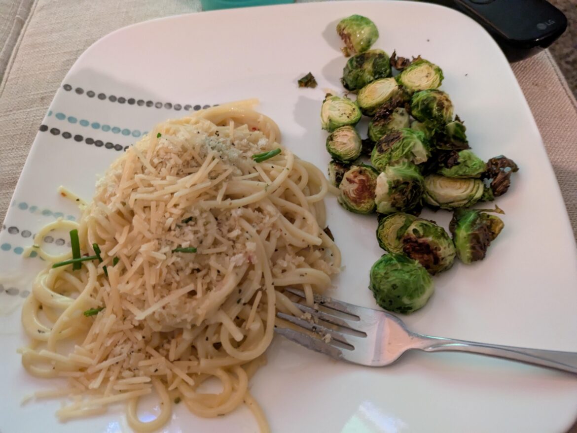 Lemony spaghetti with brussel sprouts