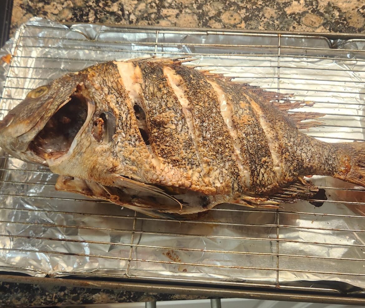 Whole baked Sheepshead