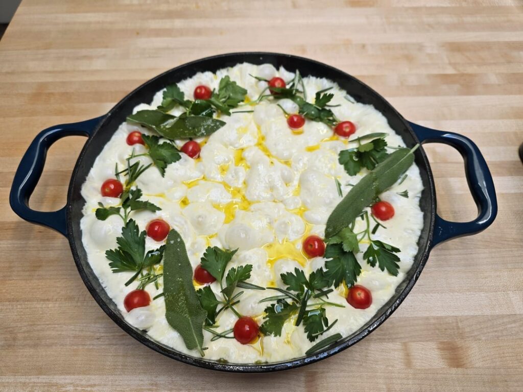 My focaccia wreath came out very thick, but also very delicious!