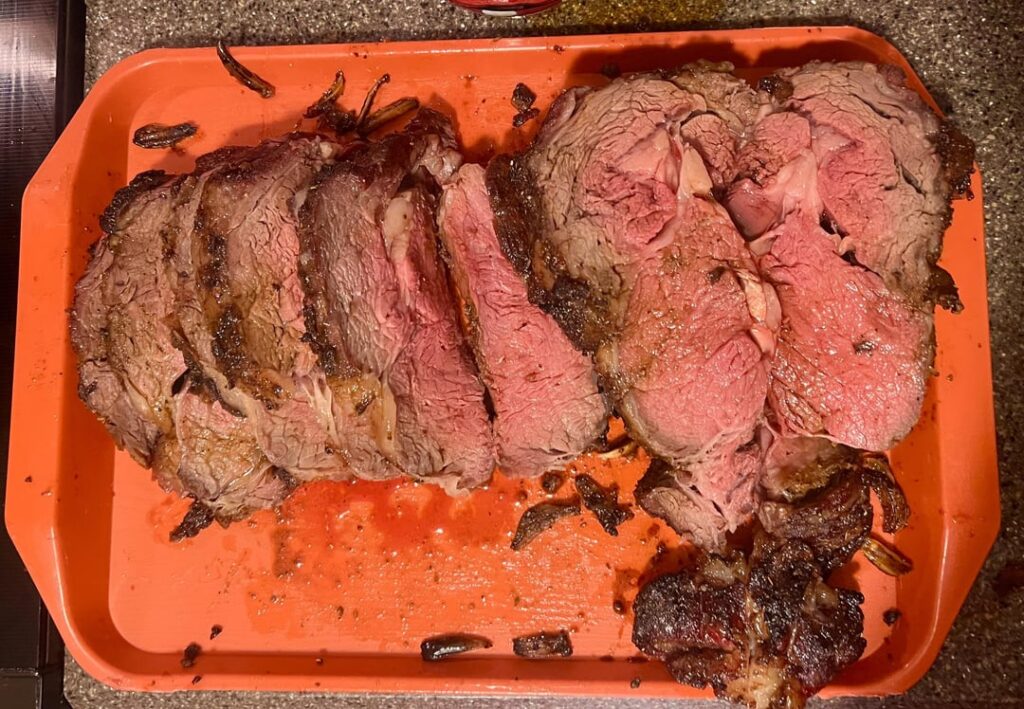 Took it out at 125, perfect medium rare prime rib