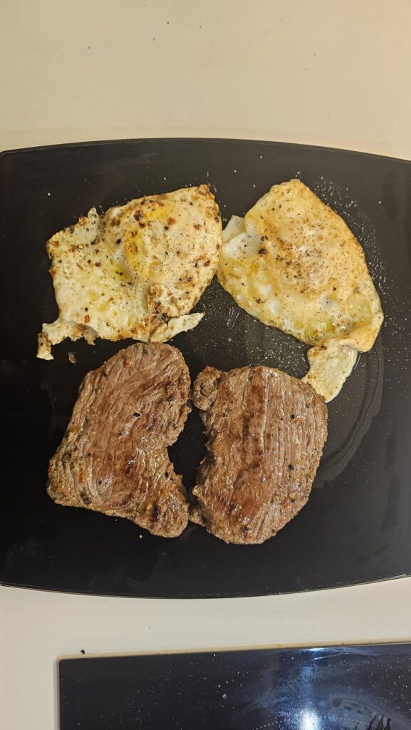 Steak and eggs at Christmas