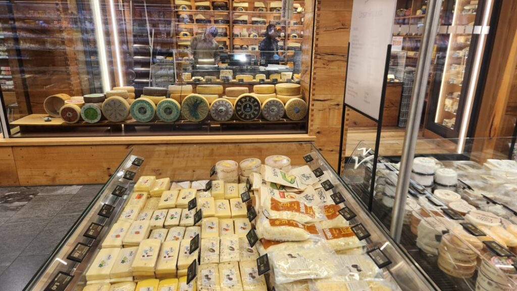 Swiss cheese variety at the Coop City St Annahof in Zürich