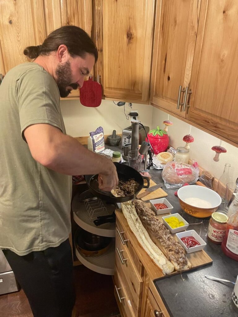 Leftover Rib Roast = Whole Baguette Cheesesteak for the Family