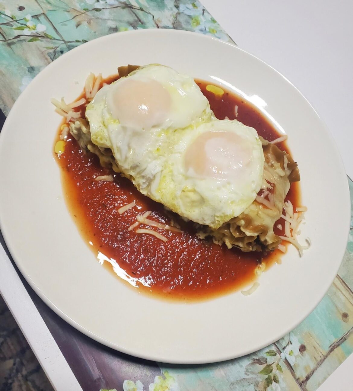 Lasagna rolls with two delicious eggs.