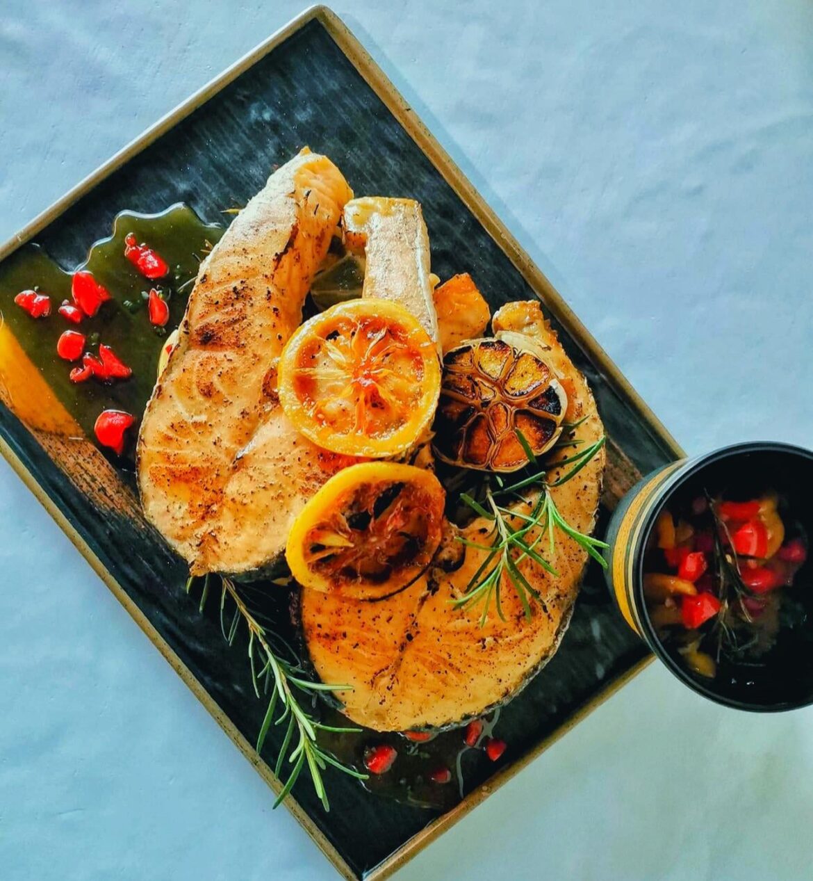 Pan-seared Salmon in sweet and spicy sauce