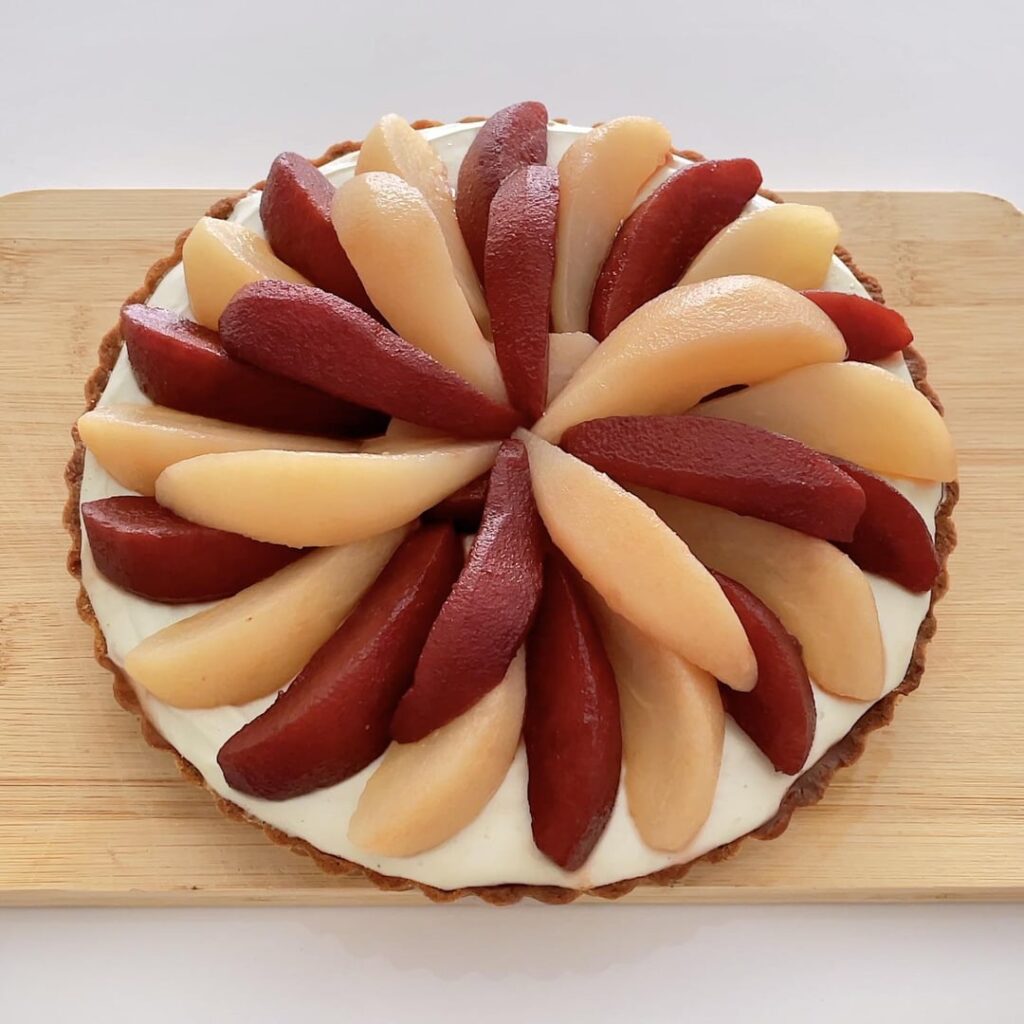 Pear Tart with Poached Pears 2 Ways, Blue Cheese Mousse & Frangipane