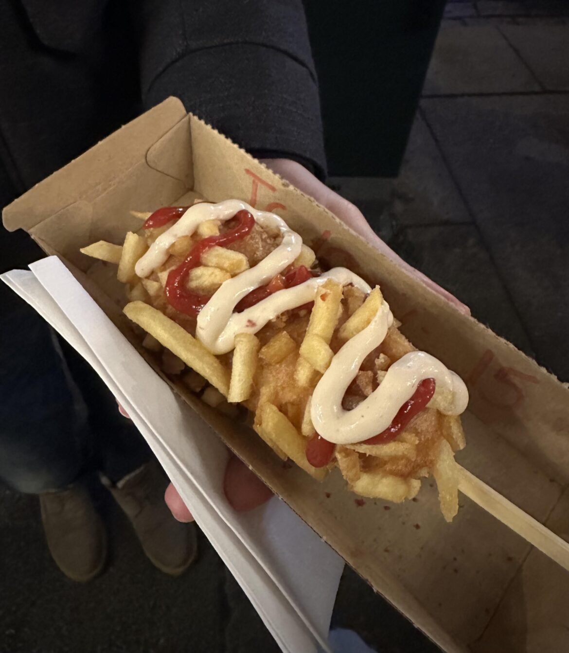The Norwegian version of a corndog at a Christmas market. Honestly? Very good