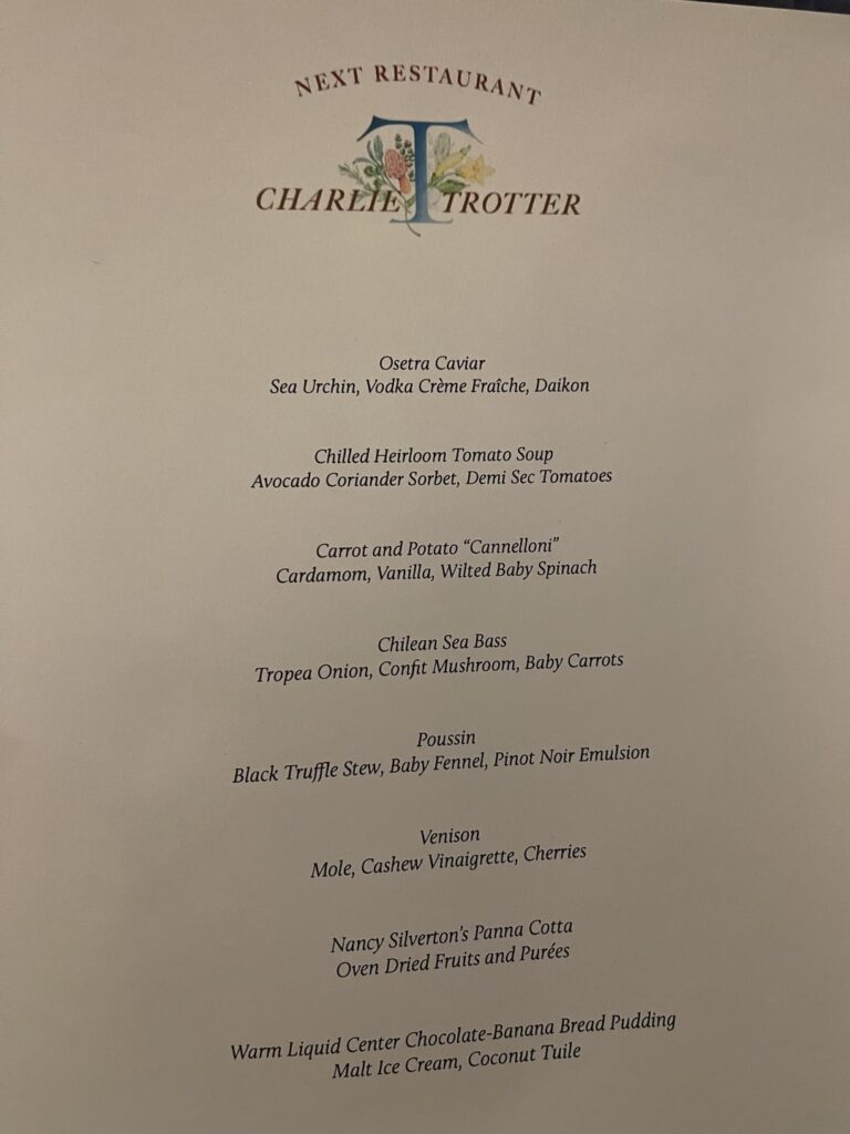 Next Chicago, Charlie Trotter menu – 12/30/2024 Next Chicago, Charlie Trotter menu - 12/30/2024