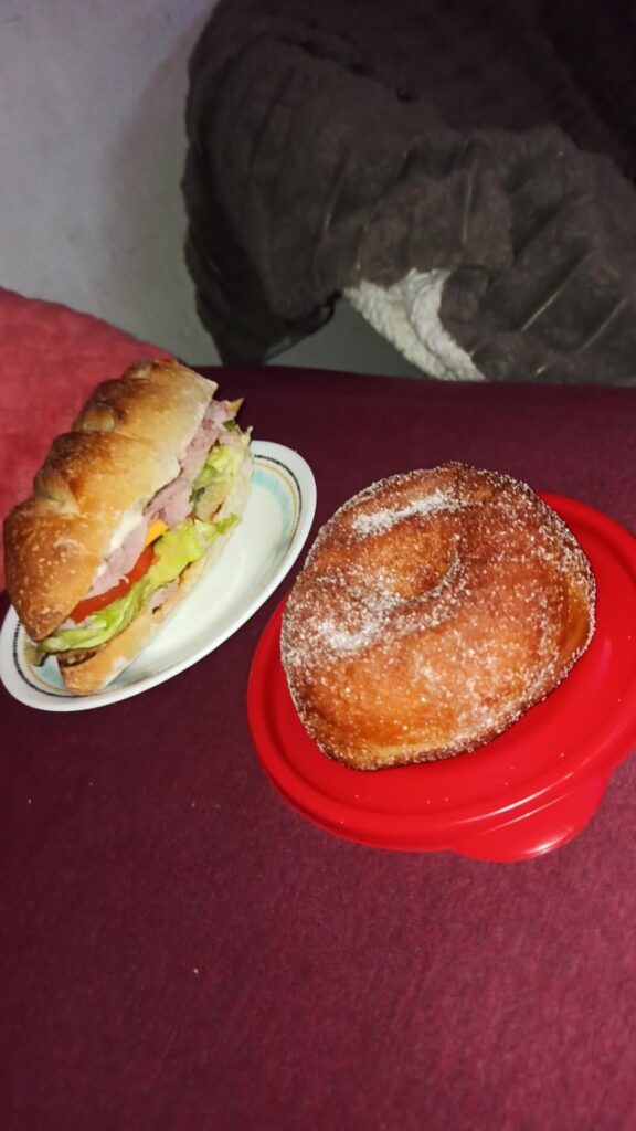 Good ole ham n cheese with homemade donut as well