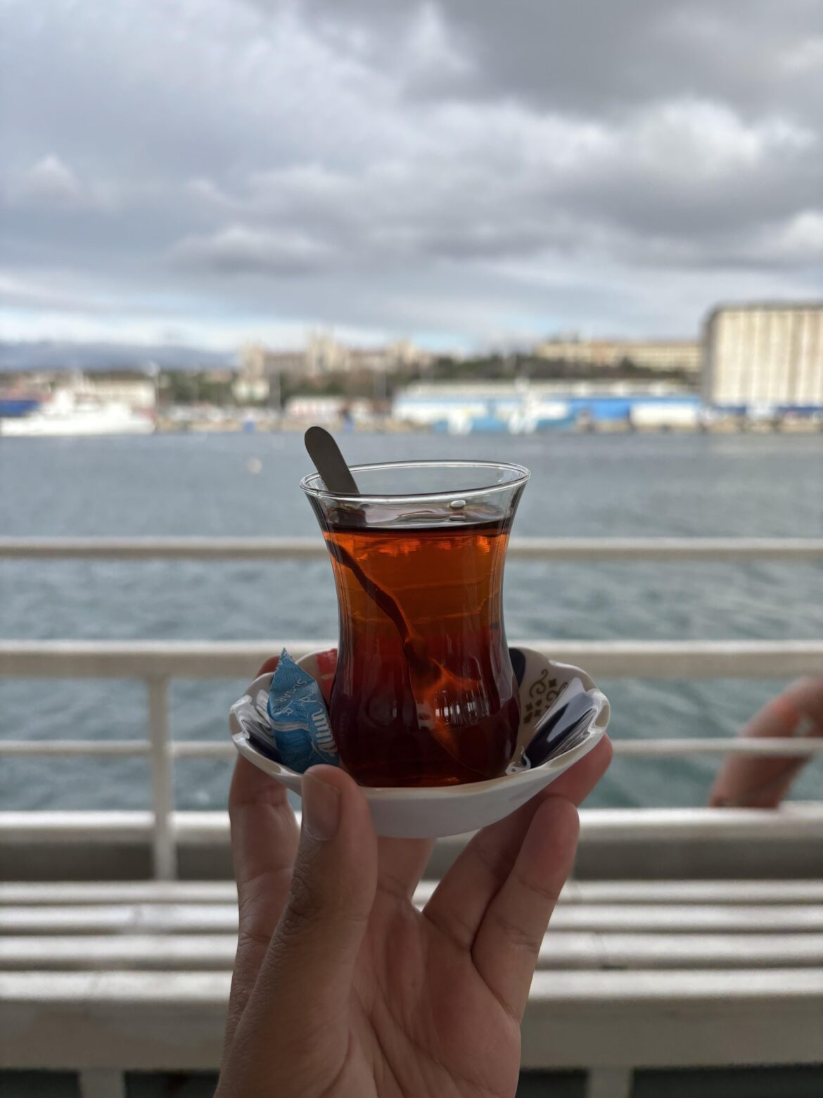 Turkish tea from a vendor on the commuter ferry in Istanbul.