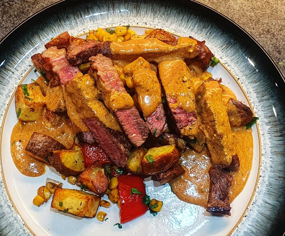 Chipotle Steak with sweetcorn and crispy potato hash