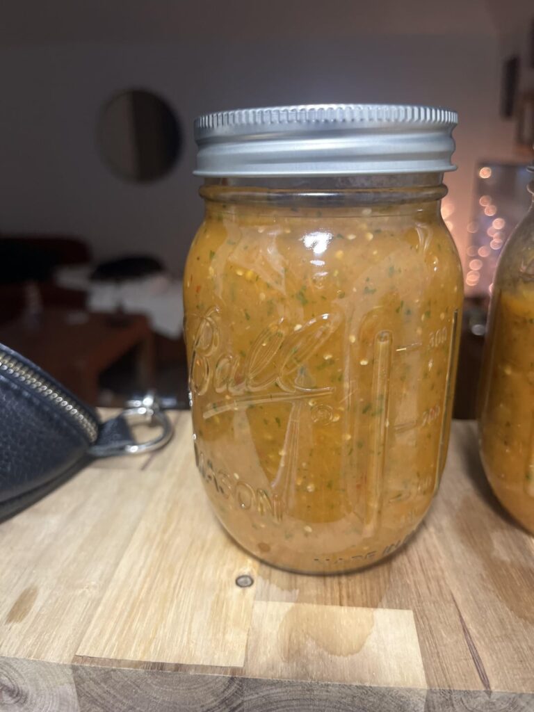 My first salsa. Spicy and has awesome depth of flavor!