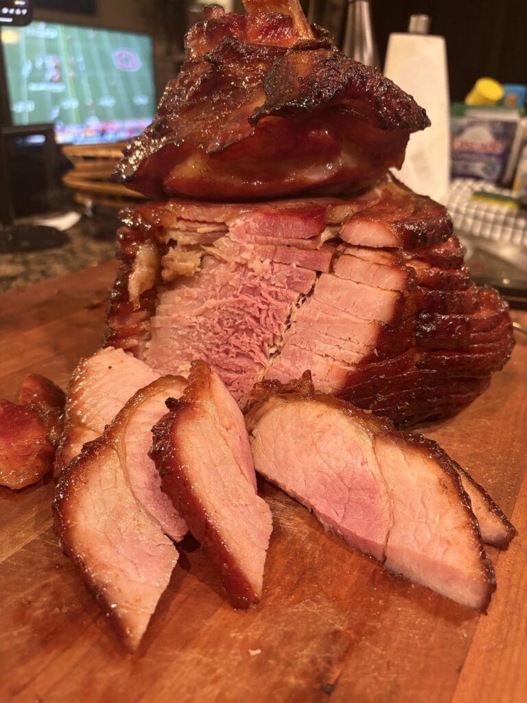 Smoked ham with homemade bourbon maple glaze