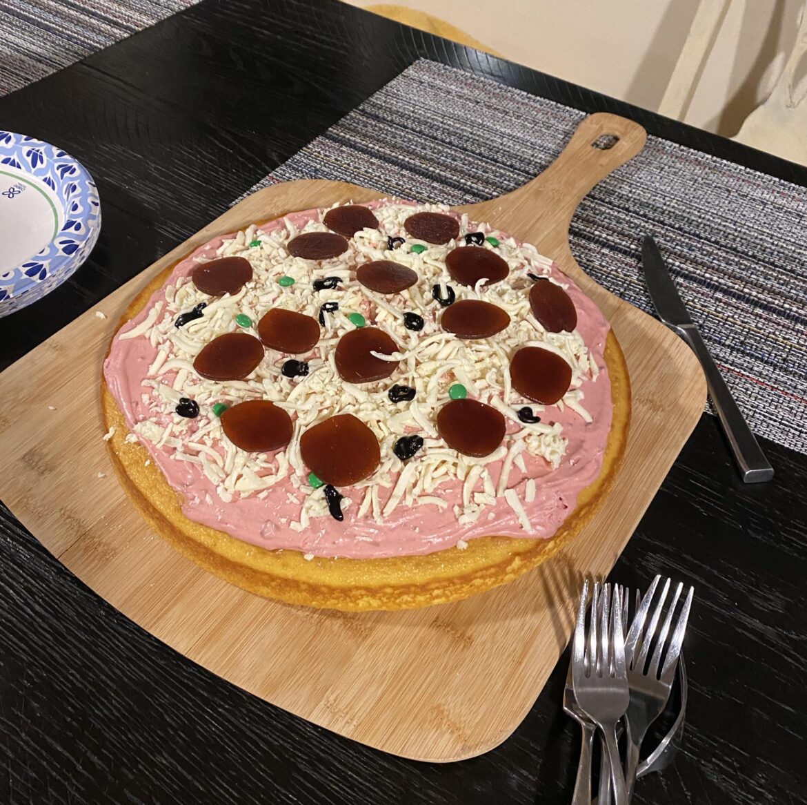 My mom made a pizza cake for my brother’s birthday
