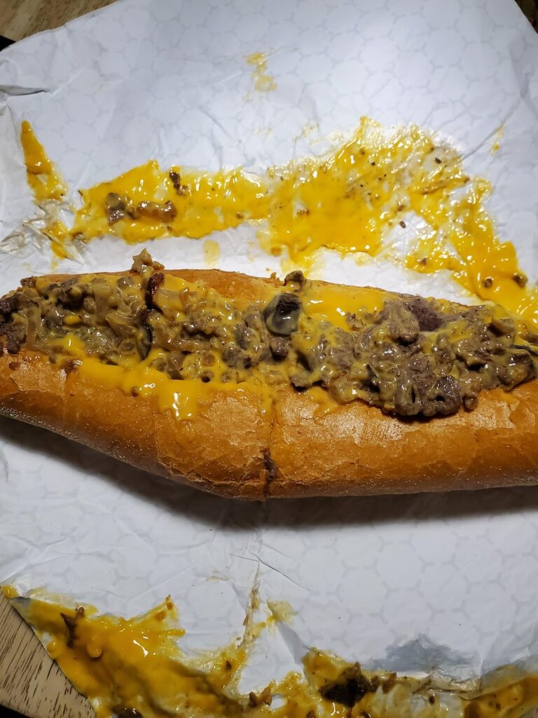 Haven't had one of these in a long time. Philly cheesesteak with whiz cheese and mushrooms.