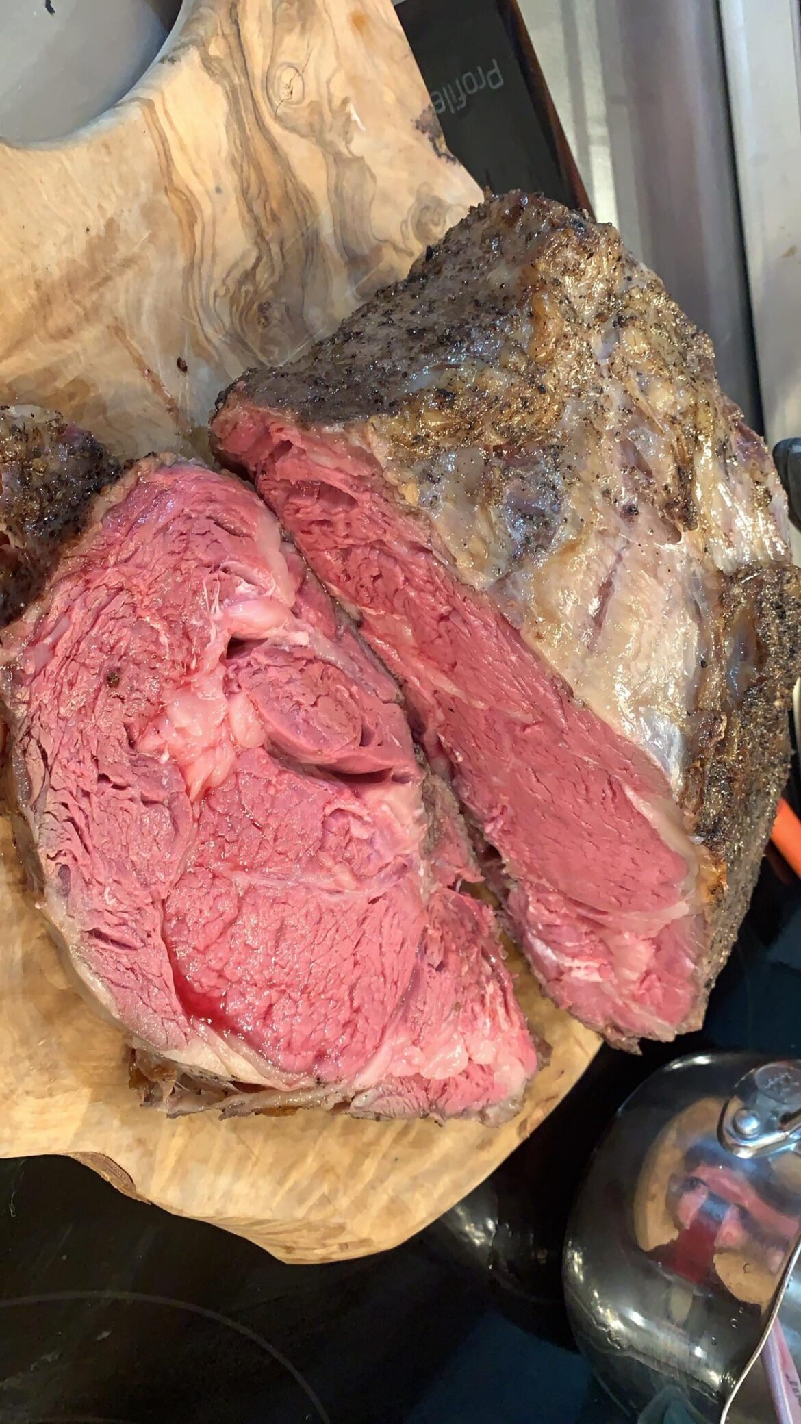 Christmas prime rib. 130° for 7 hours, basted with wagyu tallow, and seared in the oven at 500°F. Fall apart tender.