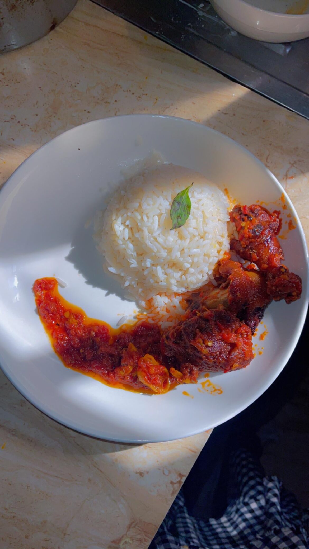 Nigeria white rice and stew