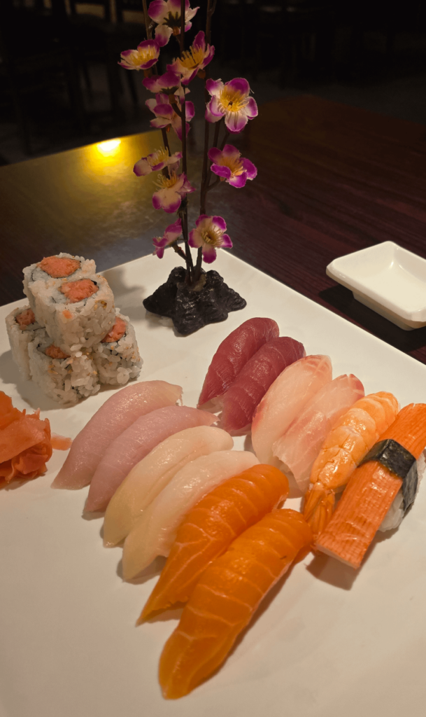 Nigiri and a spicy tuna roll