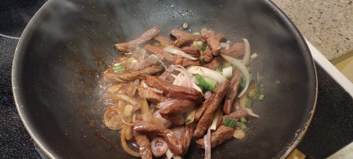 Mixed in some scallions, white onion, and scallions with my stir fried beef tonight.