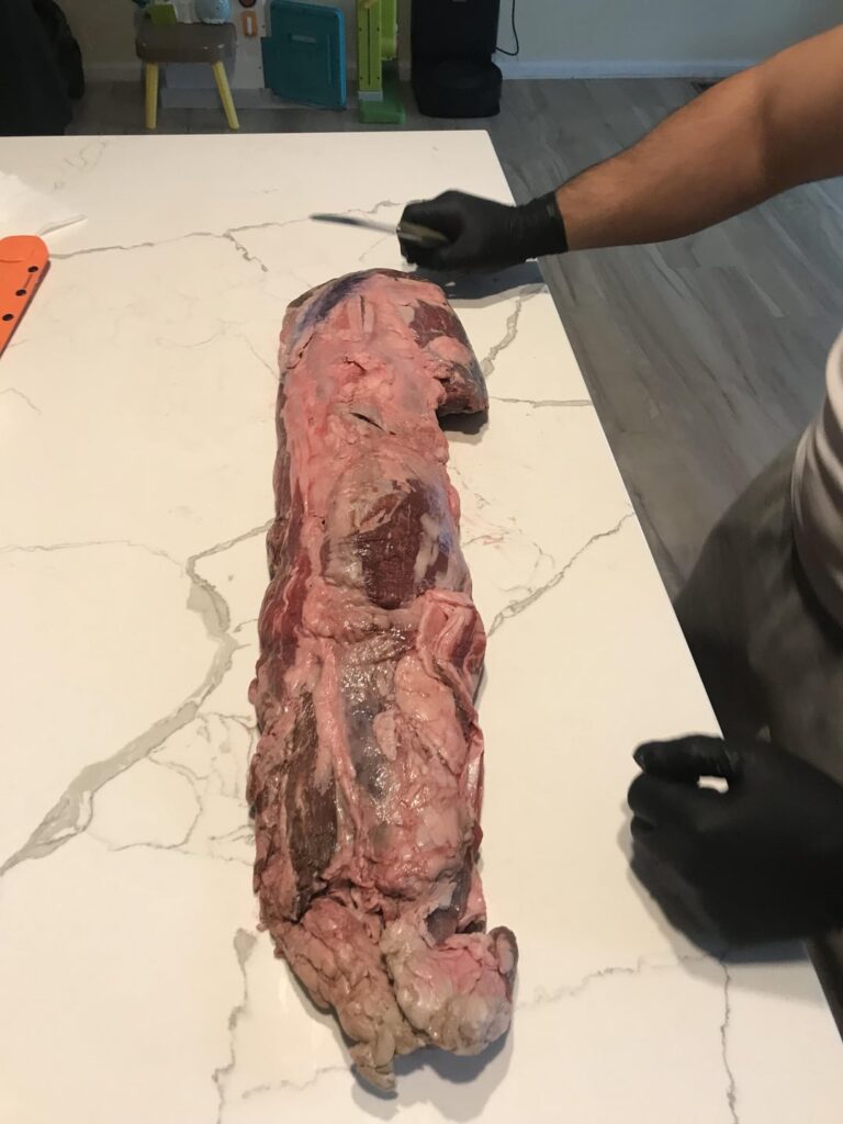 First time attempting a full tenderloin. Just a YouTube video and a knife to go on.  Besides trouble tying the knots I think it came out solid.