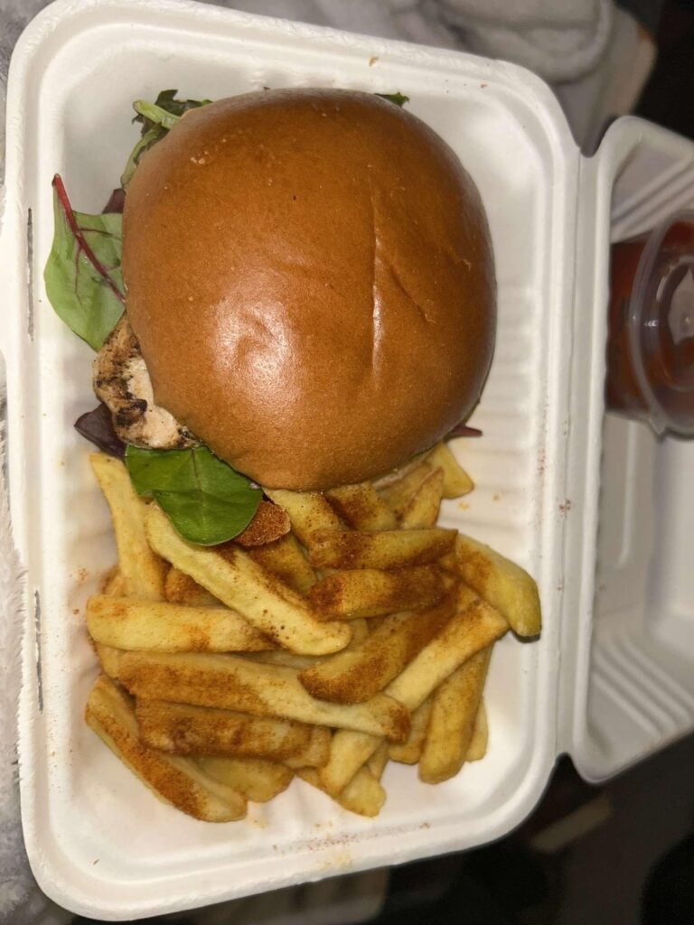 Calories in this grilled chicken burger with Mayo and chips? It’s in a brioche bun awww