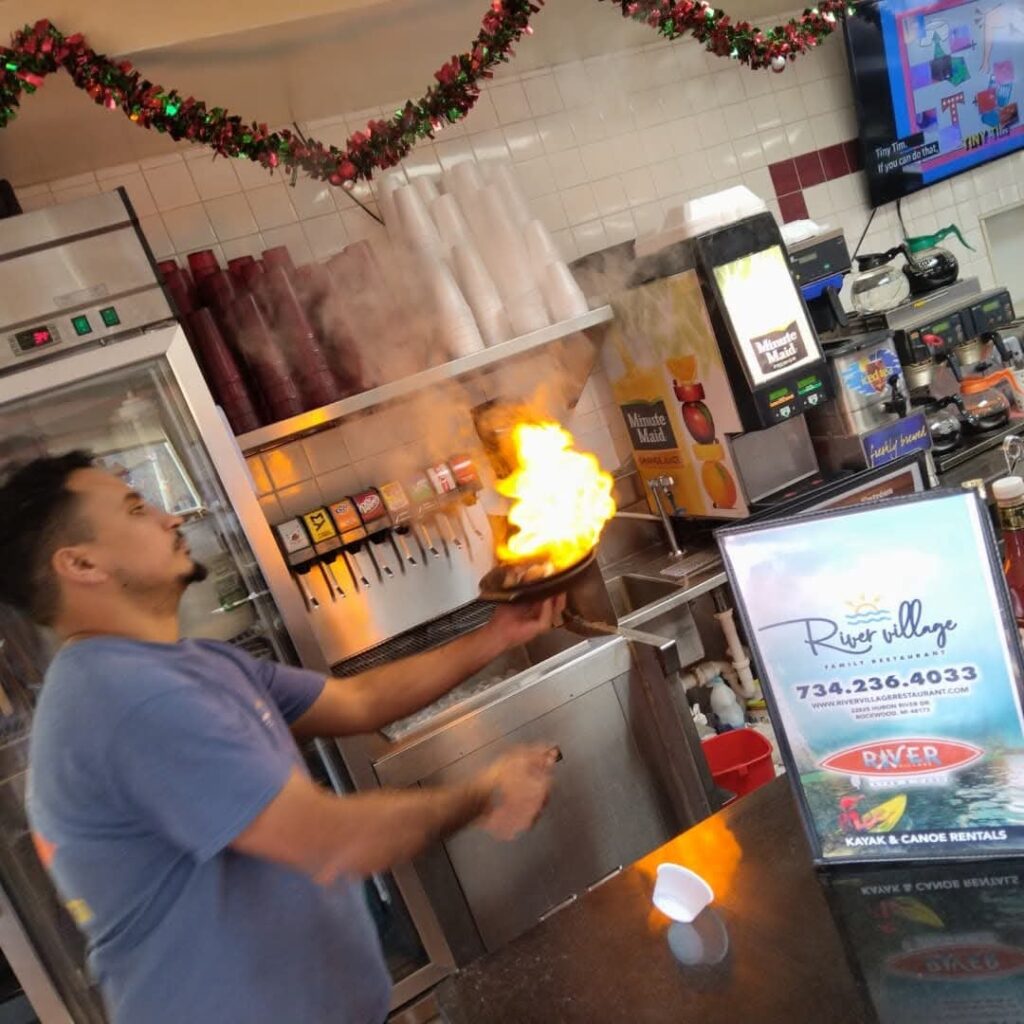 Day 3 of Sandwich Week 2024 the very best Grilled Cheese Supremo OMG. Challah Of A Grilled Cheese Garlic Parmesan encrusted challah bread grilled and filled with melted American, Swiss, mozzarella, and Cheddar cheese. Added Saganaki Cheese and lit on Fire with Brandy WOWED 😋 💯. Thanks Rageh