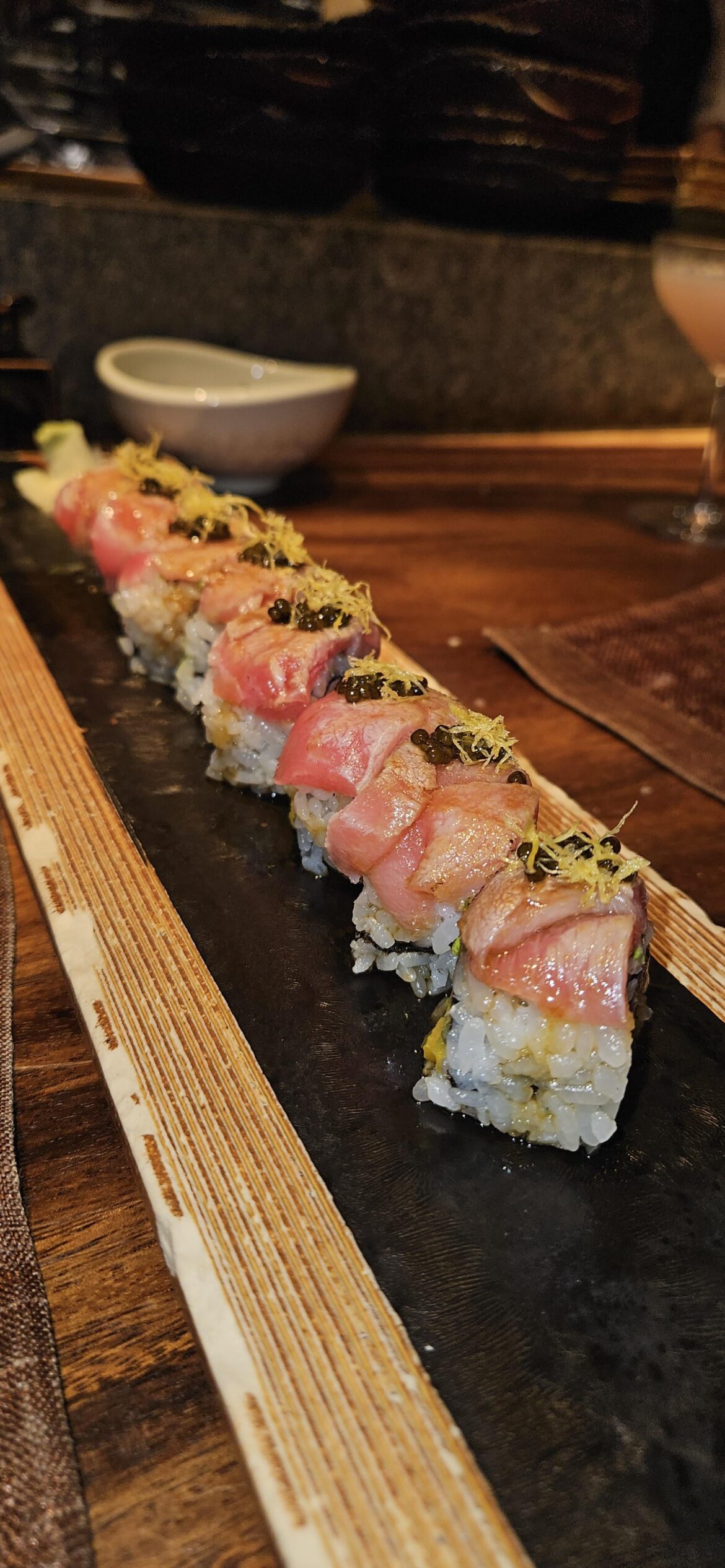 Seared bluefin tuna with tuna Otoro and Caviar.