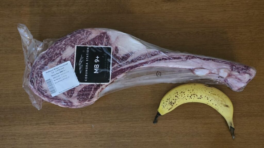 Reverse seared large tomahawk