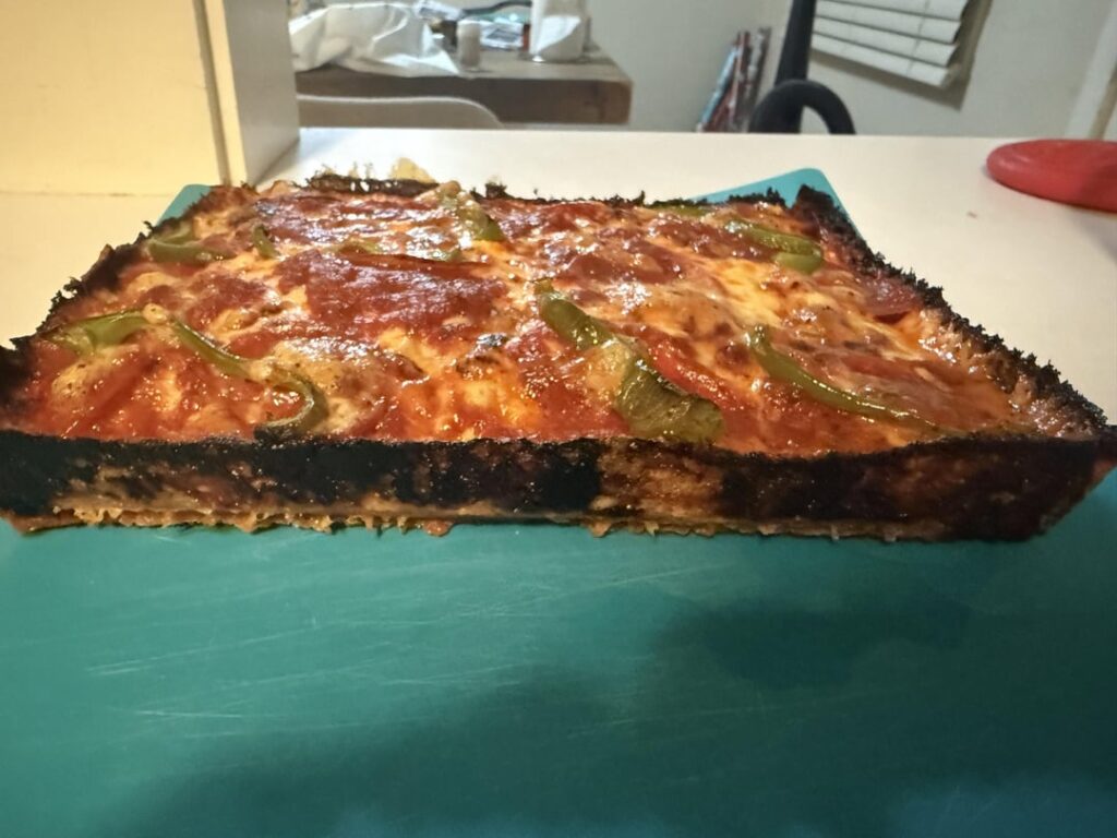 Detroit style sourdough pizza.