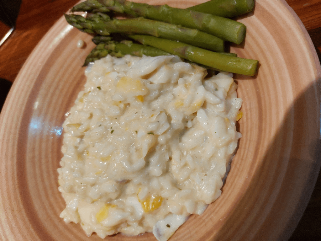 Smoked haddock risotto with steamed asparagus