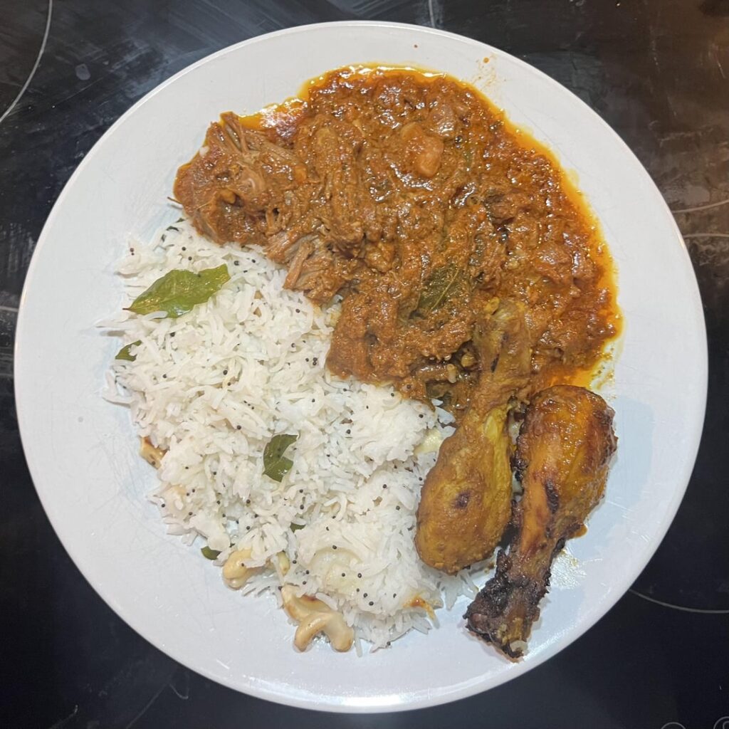 Lamb curry and tandoori chicken
