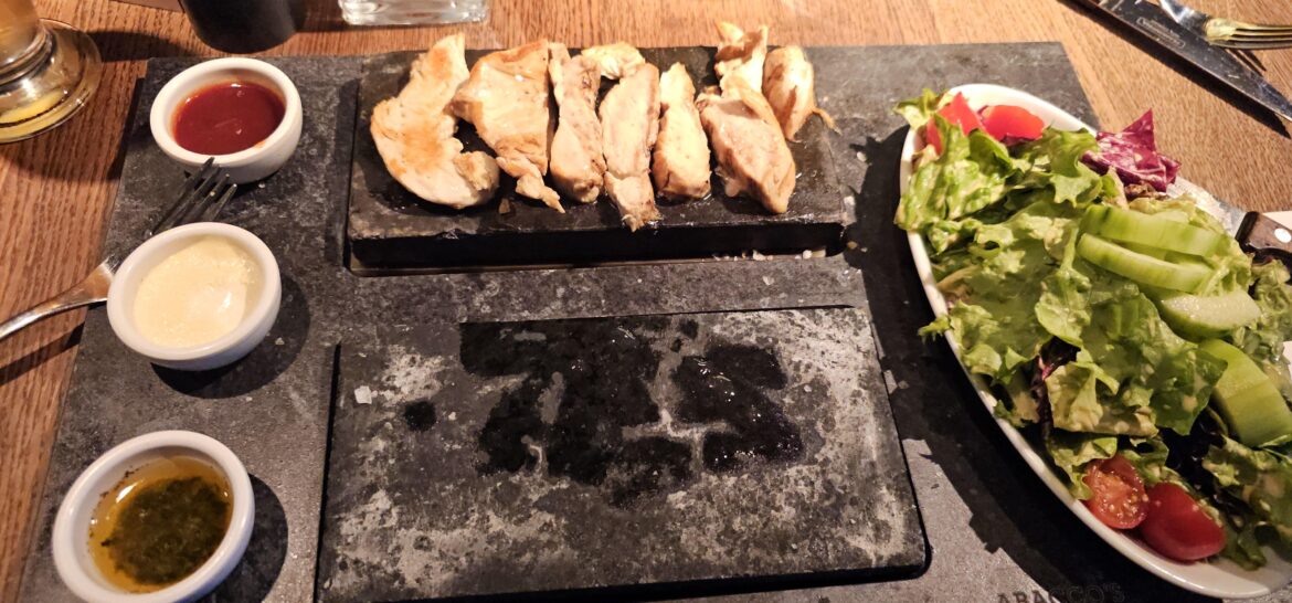 Chicken breast on a hot plate