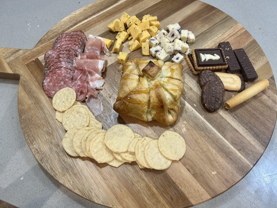 Every year around December I make a charcuterie board for me and my husband and we listen to Christmas music and decorate our Christmas tree.