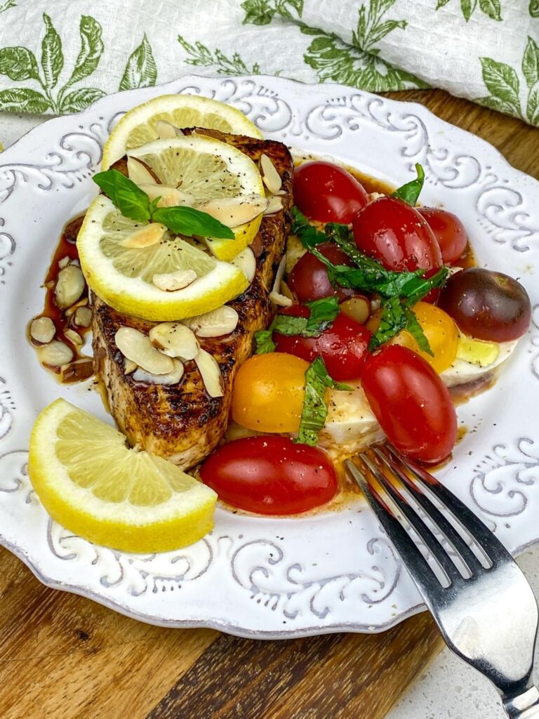 Seared White Fish with Caprese Salad