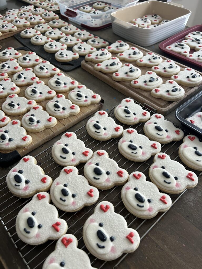 130 polar bear cookies to bring Christmas cheer to seniors! -I did it! Finished!