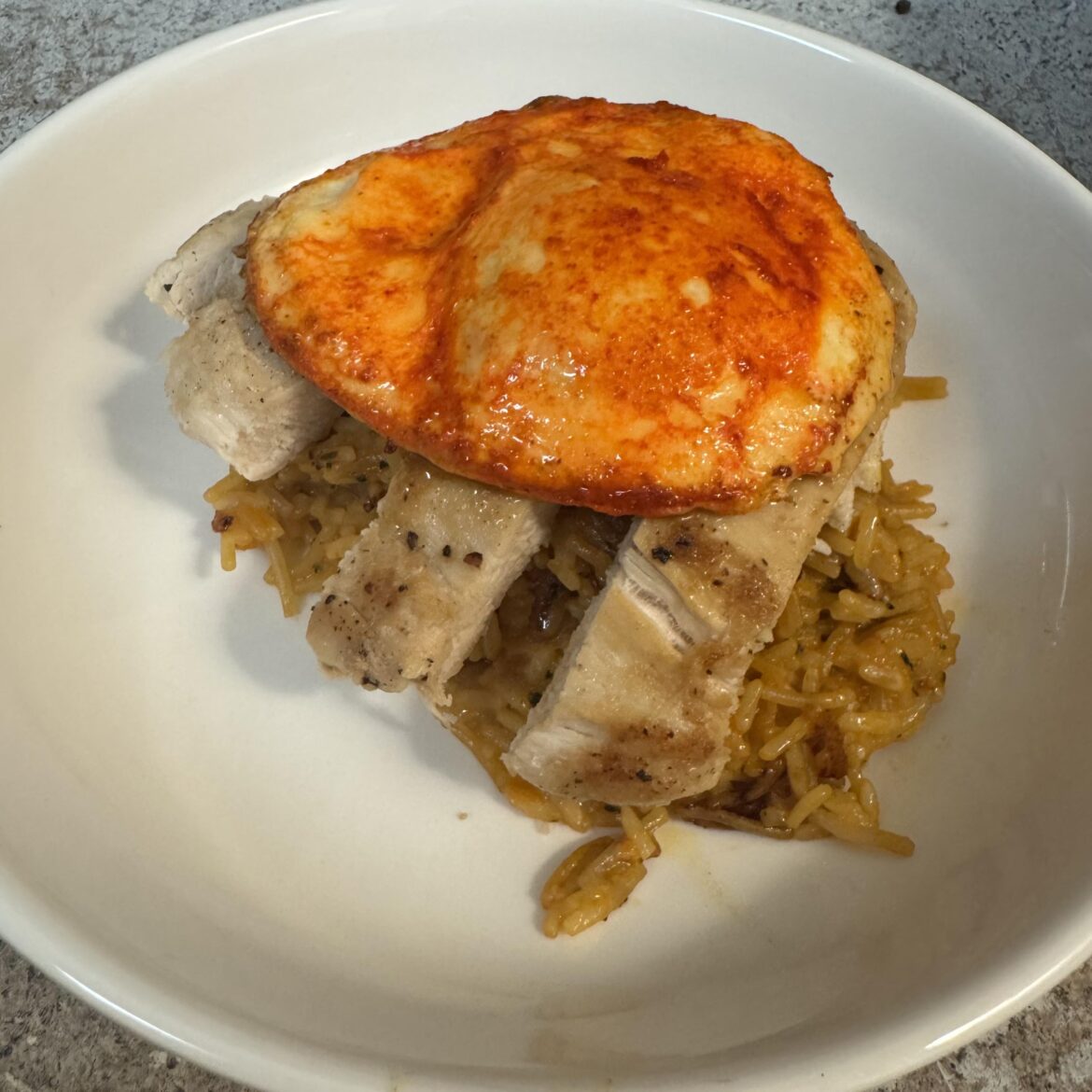 Primped up bachelor slop (with egg)