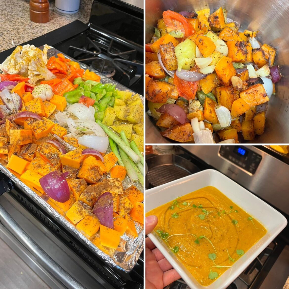 I call this my “what’s left in the veggie drawer” sheet pan soup! It was sooooooo good!