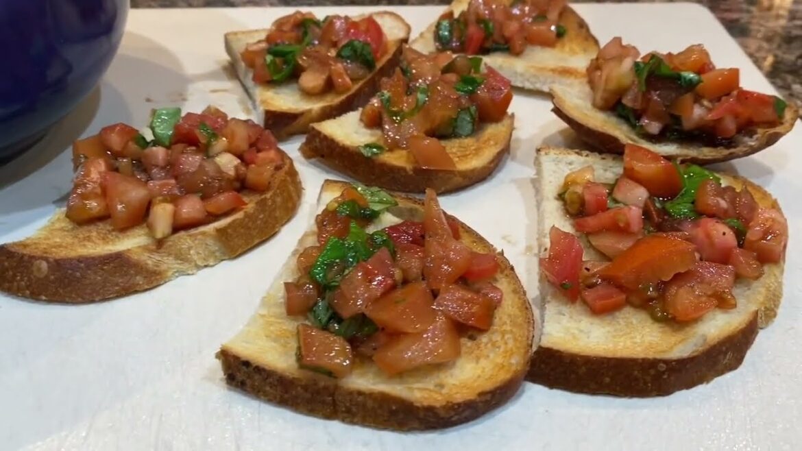 Bruschetta-Tomatoes and basil on broiled sourdough