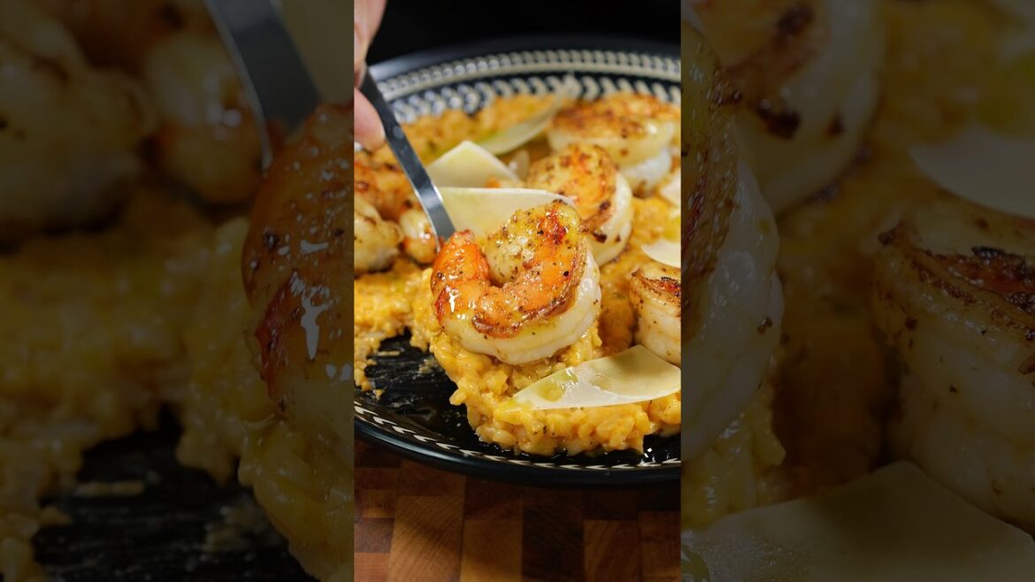 Tiger Shrimps Risotto #greenonion #asmrcooking #risotto #cooking #shorts