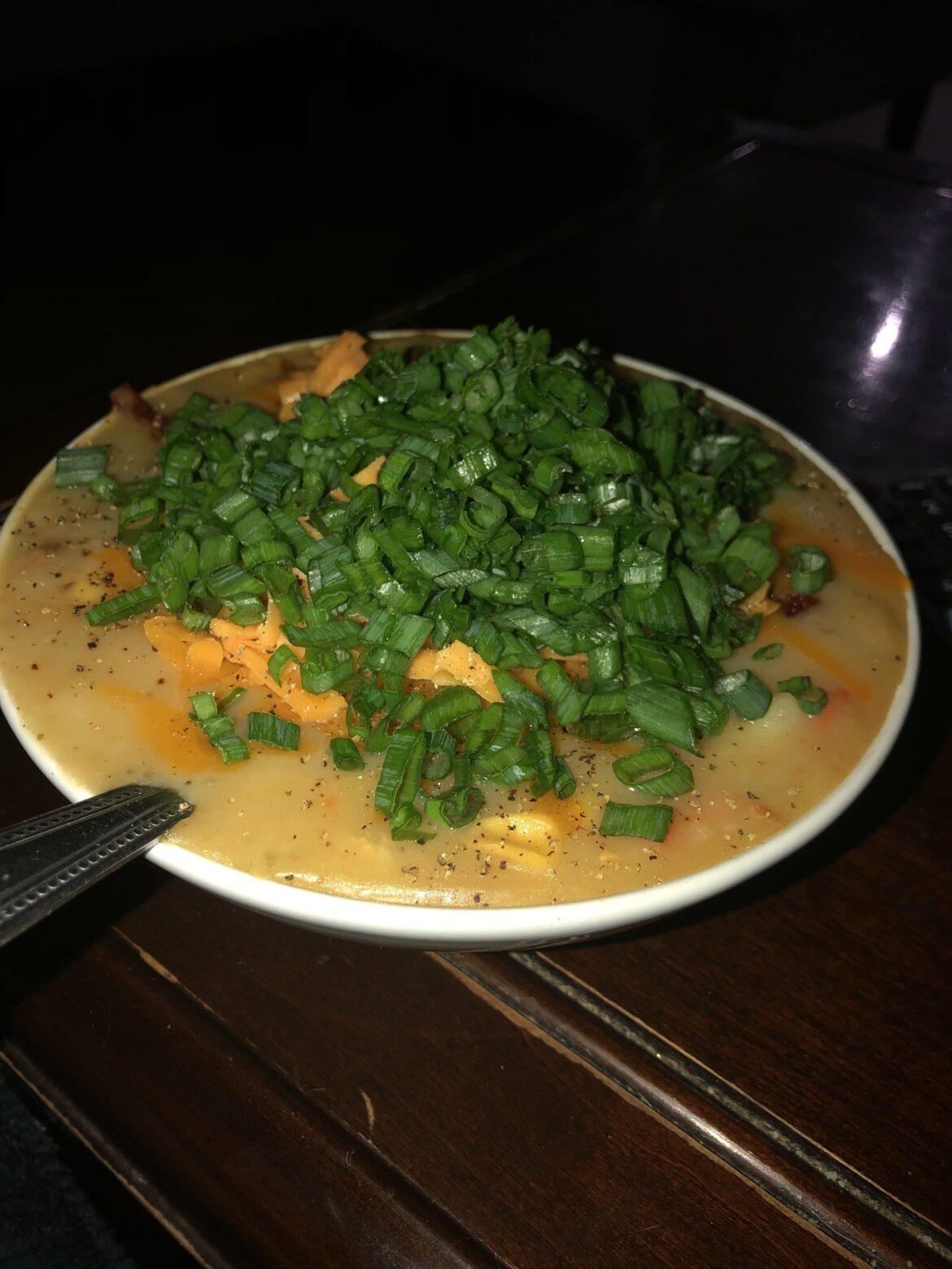 Potato soup with green onions (probably could have thrown some more onions on)