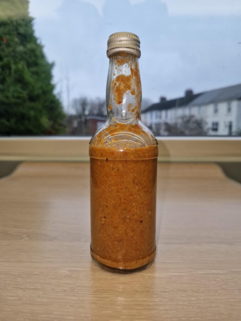 Homemade Scotch Bonnet & Garlic Hot Sauce.
