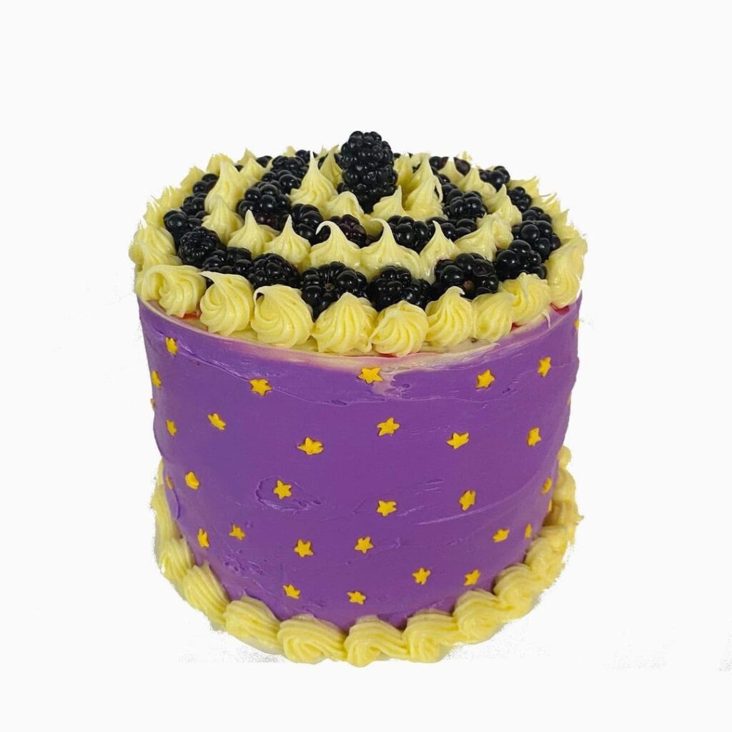 Blackberry buttercream cake I made :)