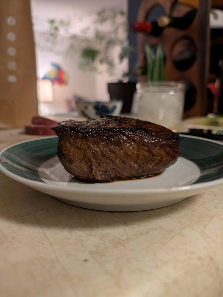 Drank a bit too much, so I decided I should made a steak before bed. 8oz Top sirloin.