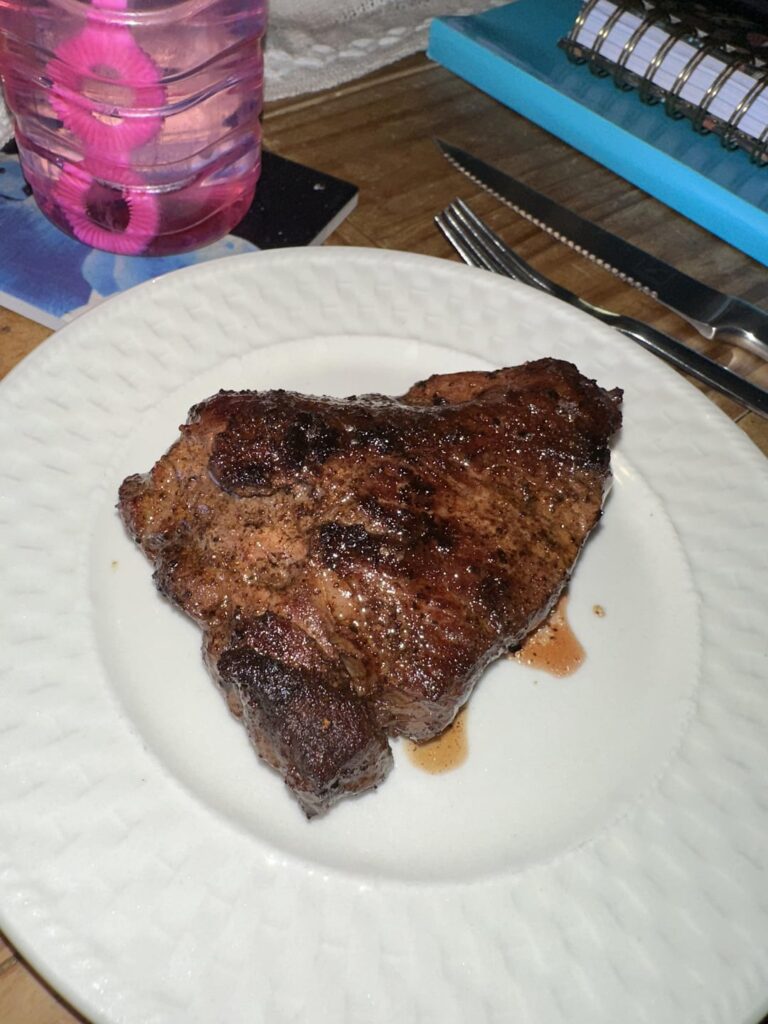 My wife who doesn’t eat red meat cooked me a steak