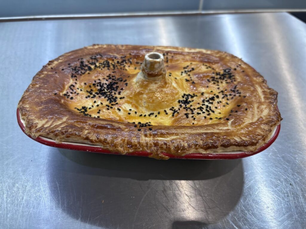 Salmon Pie, lambs lettuce & avocado salad.