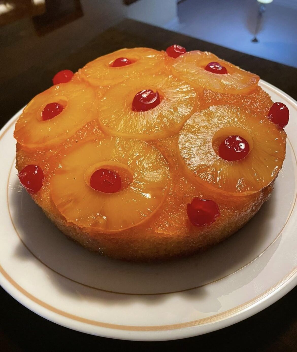 My aunt’s very old school and delicious pineapple upside down cake
